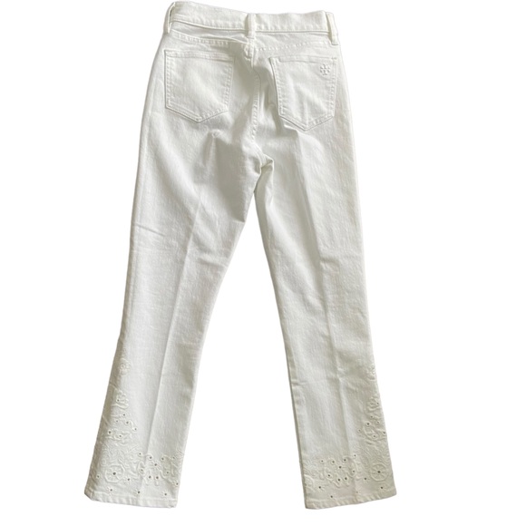 Tory Burch Keira White Eyelet Embroidered Cropped Jeans Size 25 - Picture 8 of 14